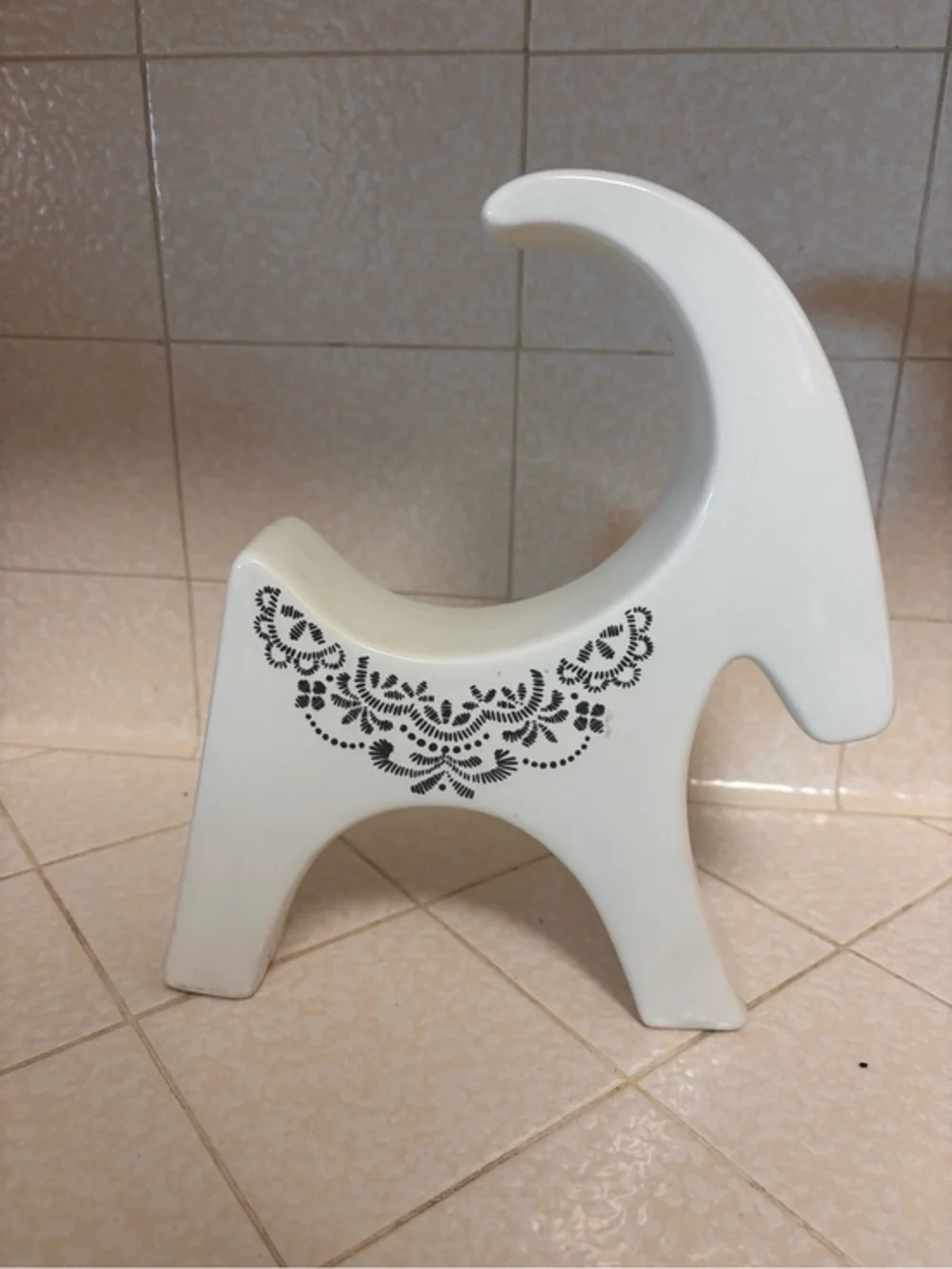 IKEA White Winter Ceramic Goat Ram with Black Design Tall Statue Figurine